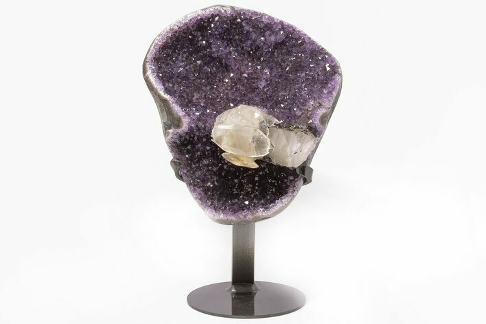 9.15" Amethyst Geode with Calcite Crystals on Metal Stand - Uruguay